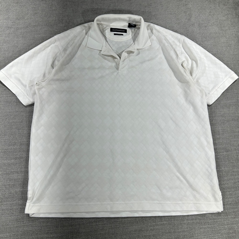 Hathaway Polo Shirt‎ Mens Large White Excellent Coolmax Diamond Jacquard Golf